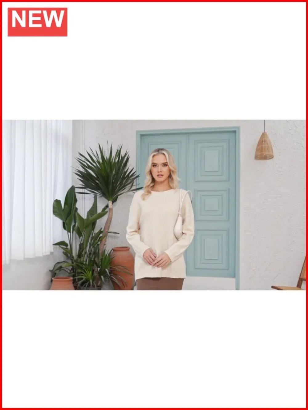 Oversized Crewneck Pullover Sweater Long Sleeve Loose Fit Casual Top